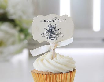 Wedding cupcake toppers, Meant to bee, Bee theme, Wedding, Bridal Shower, Vintage