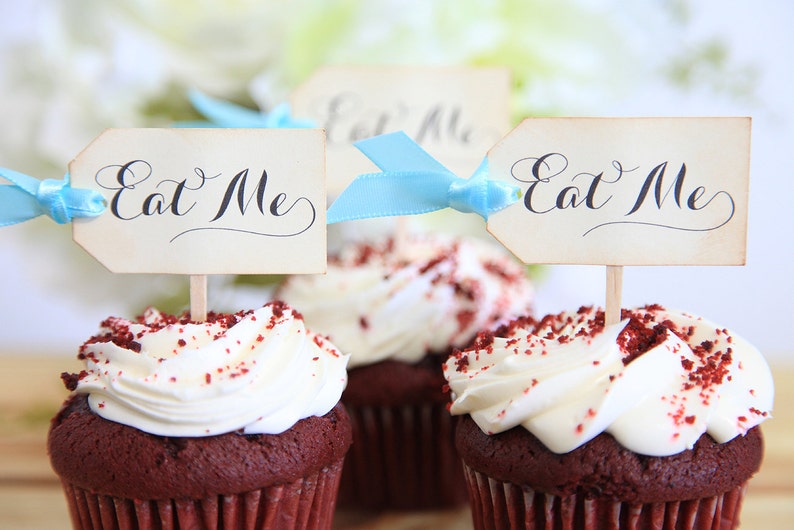 Eat Me Cupcake toppers, Alice in Wonderland, Wedding, Birthday, Baby Shower image 2