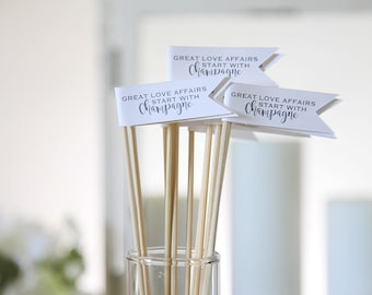 Love Affairs Start with Champagne Drink Stirrers: Set of 12