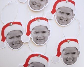 Personalized Christmas Ornaments / Santa Hat / Face / Customized / Christmas Tags / Qty. 12