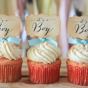 It's a Boy, Baby shower, Cupcake toppers, Light blue, Cupcake favors, 12 cupcake toppers per set image 3