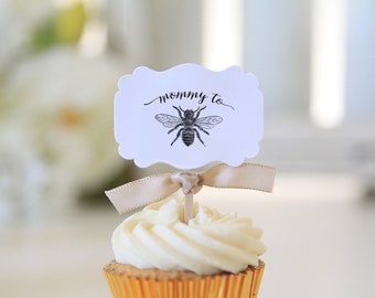 Mommy to Bee Cupcake Toppers: Set of 12