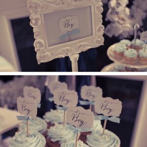 It's a Boy, Baby shower, Cupcake toppers, Light blue, Cupcake favors, 12 cupcake toppers per set image 2