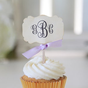 Monogram Cupcake Toppers, Weddings, Bridal Shower, 12 cupcake toppers per 1 order image 1