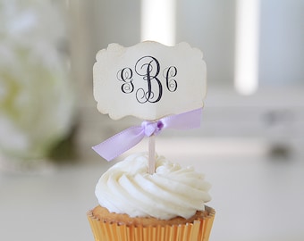 Monogram Cupcake Toppers, Weddings, Bridal Shower, 12 cupcake toppers per 1 order