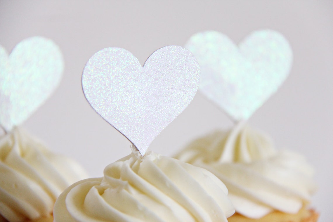 Wedding Cupcake Toppers Heart Shaped Cupcake Toppers Etsy