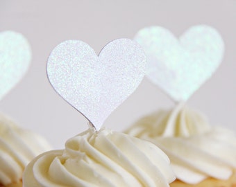 Wedding Cupcake Toppers, Heart Shaped Cupcake toppers, Anniversary toppers, Cupcake Toppers, 12 toppers