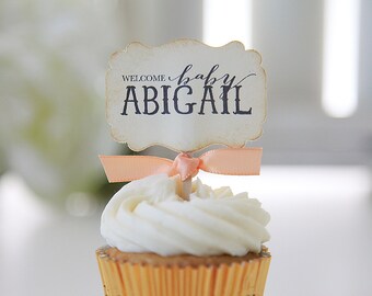 Baby Shower / Cupcake Toppers / Welcome Baby / Gender Reveal / It&#39;s a Girl / It&#39;s a Boy / Personalized Cupcake toppers