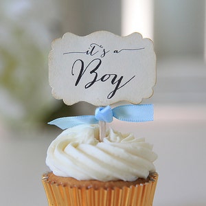It's a Boy, Baby shower, Cupcake toppers, Light blue, Cupcake favors, 12 cupcake toppers per set image 1