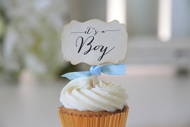 It's a Boy, Baby shower, Cupcake toppers, Light blue, Cupcake favors, 12 cupcake toppers per set image 1