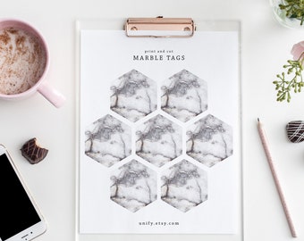 Hexagon Marble Tags / Printable / Wedding / Thank You Tags / Gift Tags