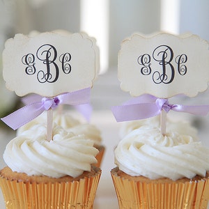 Monogram Cupcake Toppers, Weddings, Bridal Shower, 12 cupcake toppers per 1 order image 3