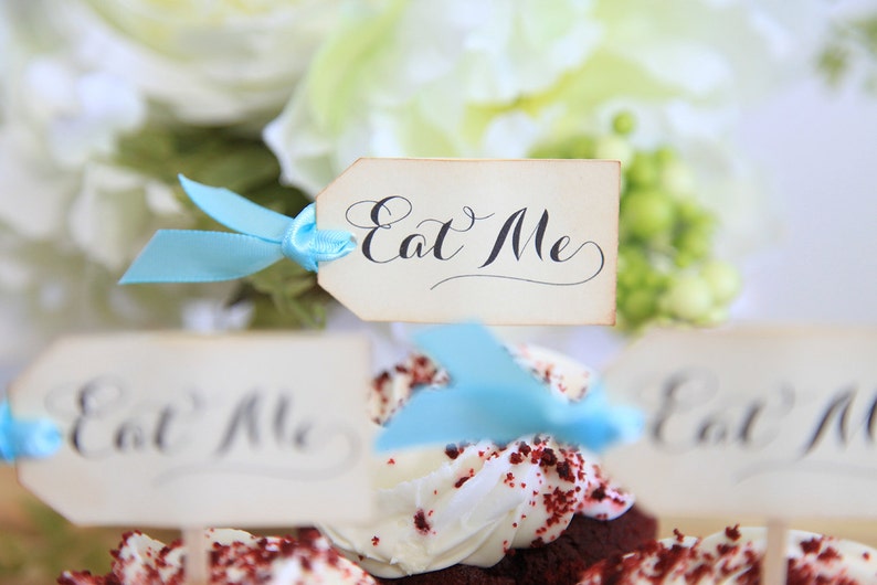 Eat Me Cupcake toppers, Alice in Wonderland, Wedding, Birthday, Baby Shower image 3