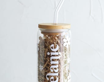 Bridesmaid Gift Personalized Daisy Beer Can Glass: 20oz