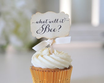 Baby Shower Cupcake toppers, What will it bee, Vintage, part of a collection