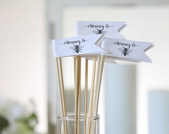 Drink Stirrers / Mommy To Bee / Drink Tags / Flags / Baby Shower Drink Tags / 12 Stirrers per 1 order