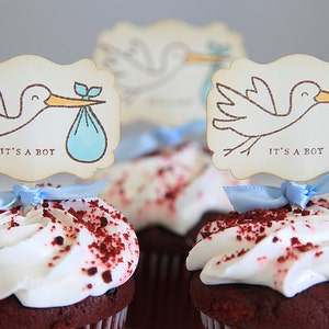 Baby Shower / Cupcake Toppers / It's a Boy / Stork / Gender Reveal / 12 Toppers image 3