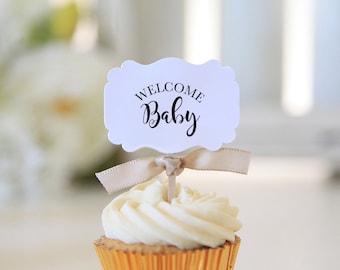 Welcome Baby / Cupcake Toppers / Baby Shower / 12 cupcake toppers per 1 order