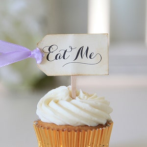 Eat Me Cupcake toppers, Alice in Wonderland, Wedding, Birthday, Baby Shower image 1