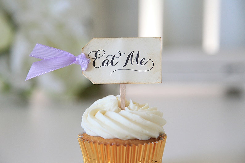 Eat Me Cupcake toppers, Alice in Wonderland, Wedding, Birthday, Baby Shower image 1