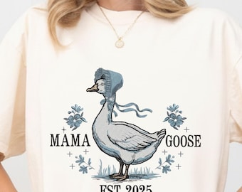 Camiseta Mama Goose Est 2025, Regalo para mamá primeriza, Camiseta vintage, Anuncio de primer embarazo