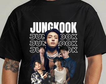 Camiseta vintage con estampado de Jungkook de BTS, camiseta urbana de Kpop, merchandising minimalista para fans.