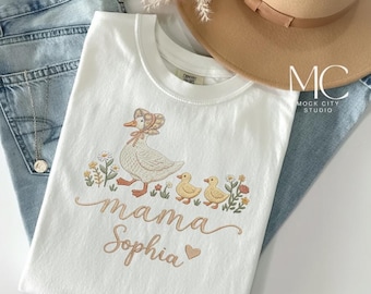 Camiseta bordada de la familia de patos para mamá, regalo personalizado para el Día de la Madre