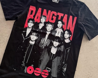 Camiseta vintage del álbum ARIRANG de BTS, estilo urbano con foto de grupo Kpop