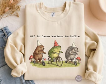 Sudadera con estampado de rana, erizo y castor, camiseta divertida estilo cottagecore con memes.