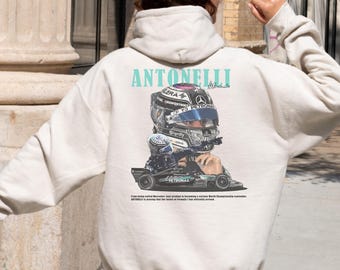 Kimi Antonelli F1 Racing Hoodie, Vintage Mercedes Antonelli Sweatshirt, Oversized Streetwear Racing Fan Gift, Unisex Pullover Hoodie