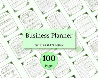 Planificador de negocios imprimible, organizador para pequeñas empresas, guía para emprendedores, registro de marketing y finanzas, 100 páginas, A4, tamaño carta estadounidense.