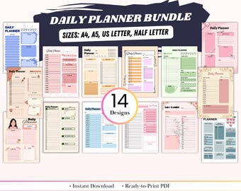 Paquete de planificadores diarios / 14 organizadores de vida estéticos / Lista de tareas y horario diarios creativos / Planificador de productividad de múltiples estilos