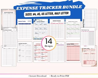 Paquete de registro de gastos / 14 registros de gastos minimalistas / Registro de gastos diario y mensual / Finanzas personales / Descarga digital imprimible