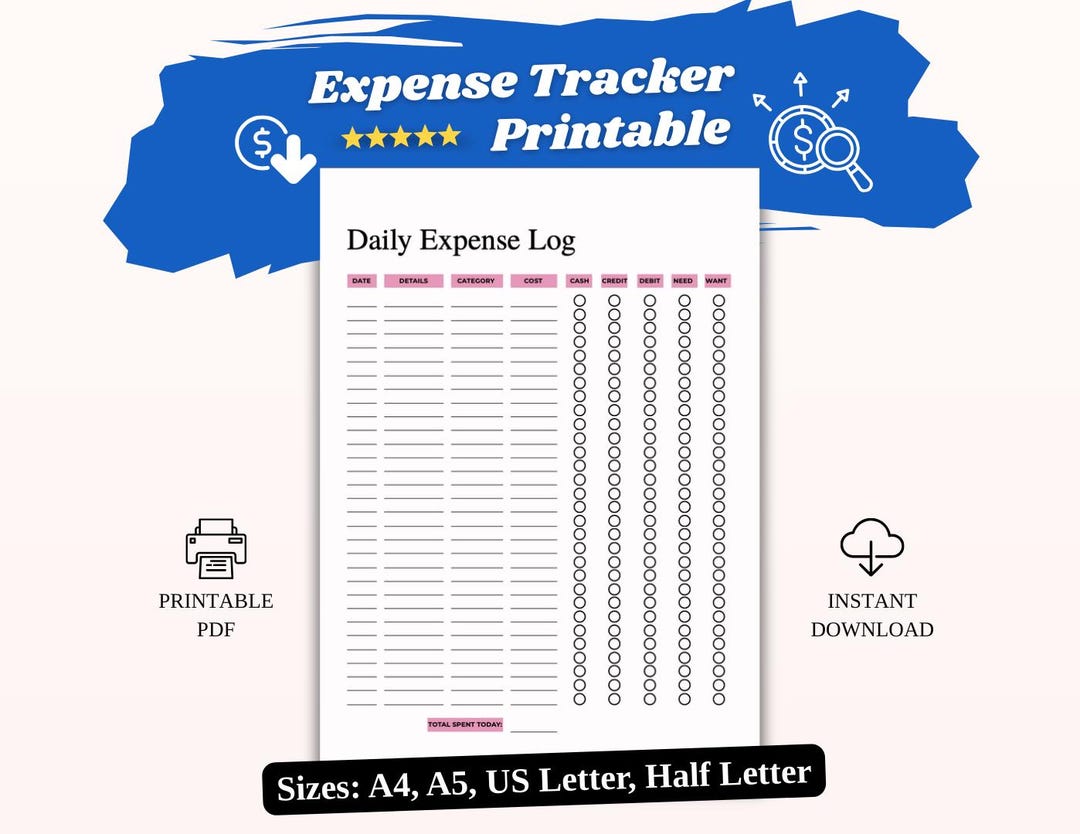 Daily Expense Log Printable | Budget Tracker (digital Download) - Etsy