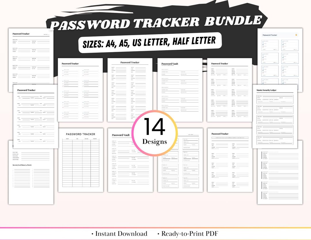 Password Tracker Bundle Printable | 14 Secure Password Vaults | Logbook ...