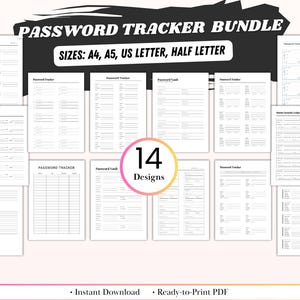 Paquete imprimible de rastreador de contraseñas / 14 bóvedas de contraseñas seguras / Libro de registro, rastreador de inicio de sesión, seguridad y recuperación de sitios web Seed Keeper