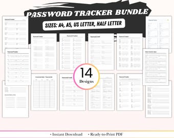 Paquete imprimible de rastreador de contraseñas / 14 bóvedas de contraseñas seguras / Libro de registro, rastreador de inicio de sesión, seguridad y recuperación de sitios web Seed Keeper