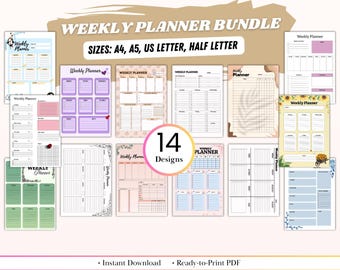 Paquete de planificadores semanales / 14 imprimibles únicos / Organizador de vida creativo, diseños semanales, lista de tareas y plantilla de productividad