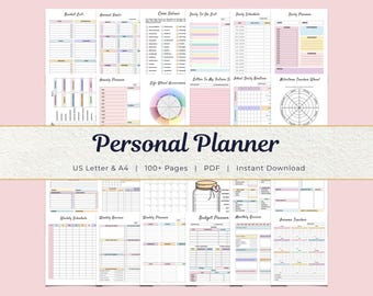 Paquete de agenda personal 2026: Más de 100 páginas para organización diaria, semanal y mensual, finanzas, fitness y vida. Tamaño carta estadounidense, A4.