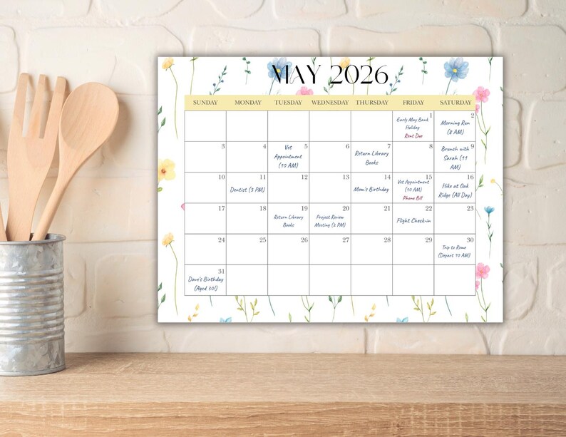 Editable May 2026 Calendar, Spring Cleaning Checklist, Garden Planting ...