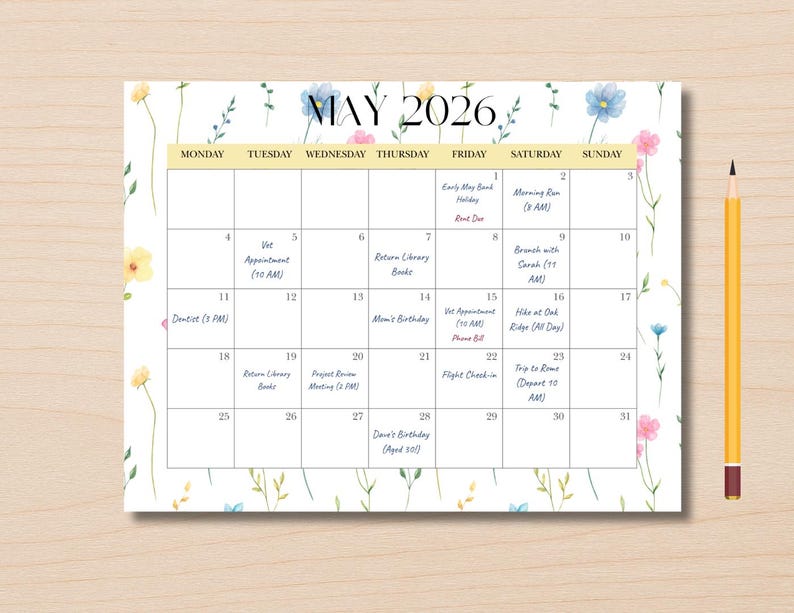 Editable May 2026 Calendar, Spring Cleaning Checklist, Garden Planting ...