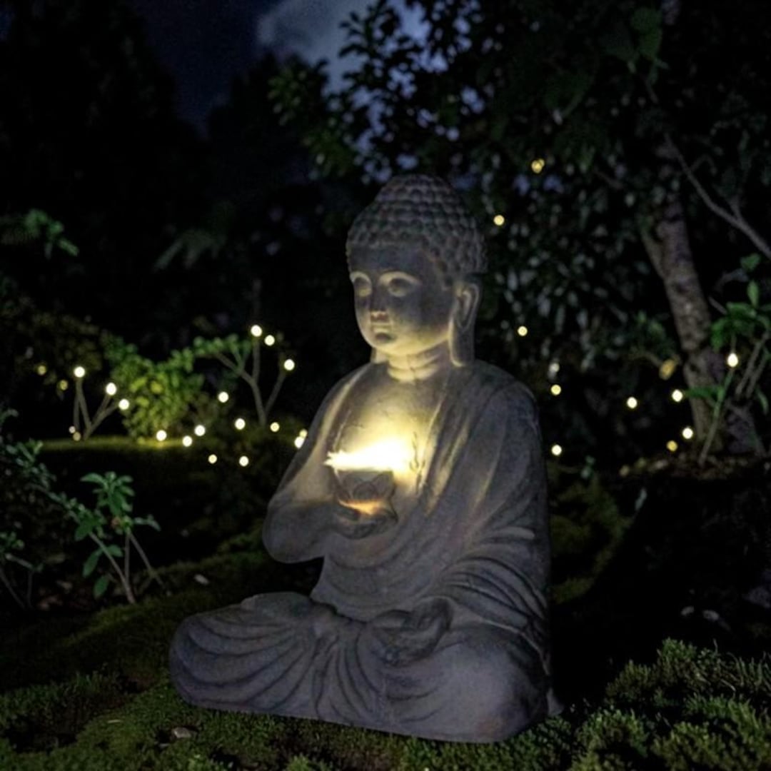 Solar Buddha Garden Statue | Zen Outdoor Lighting Decor | Resin Asian ...