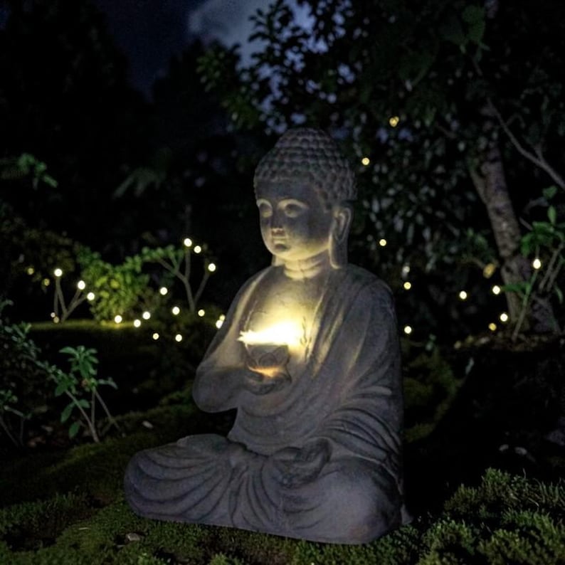 Solar Buddha Garden Statue | Zen Outdoor Lighting Decor | Resin Asian ...