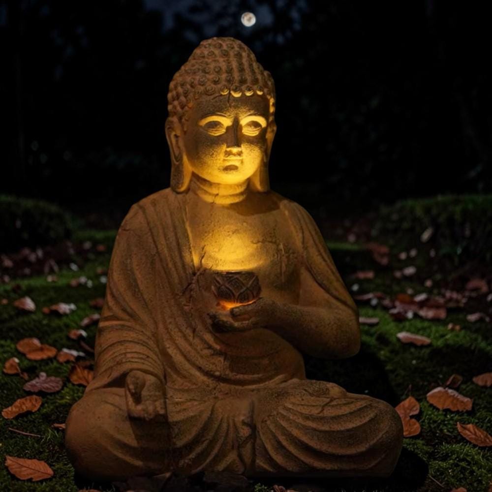 Solar Buddha Garden Statue | Zen Outdoor Lighting Decor | Resin Asian ...