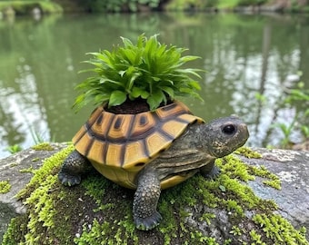 Realistische succulente plantenbak met schildpad, vintage harstuindecor, pot dierenplant