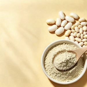 Polvo de frijol blanco, ingrediente superalimento natural de origen vegetal.