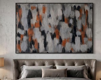 Modern Abstract Acrylic Painting | Orange Grey Black Textured Art | Large Original Oil Painting for Living Room Bedroom