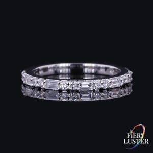 Alternating Moissanite Band: Baguette With Round Cut Engagement Band, 10k White Gold Eternity Ring