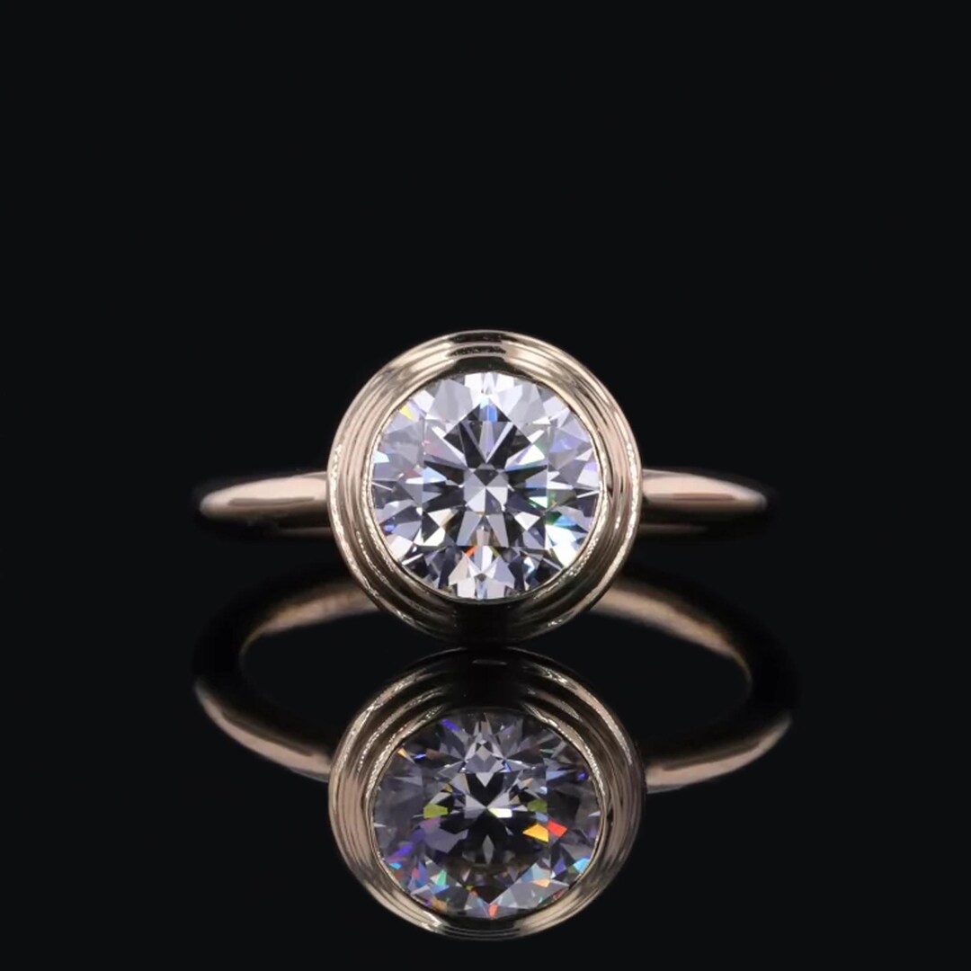 Step Bezel Step Bezel Set Solitaire Bridal Ring: 1.2/1.5/2 Carat Round Cut ...