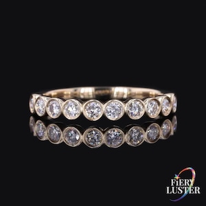 Bezel Set Moissanite Promise Ring: Round Moissanite Bridal Band, Half Eternity Stacking Minimalist Wedding Band